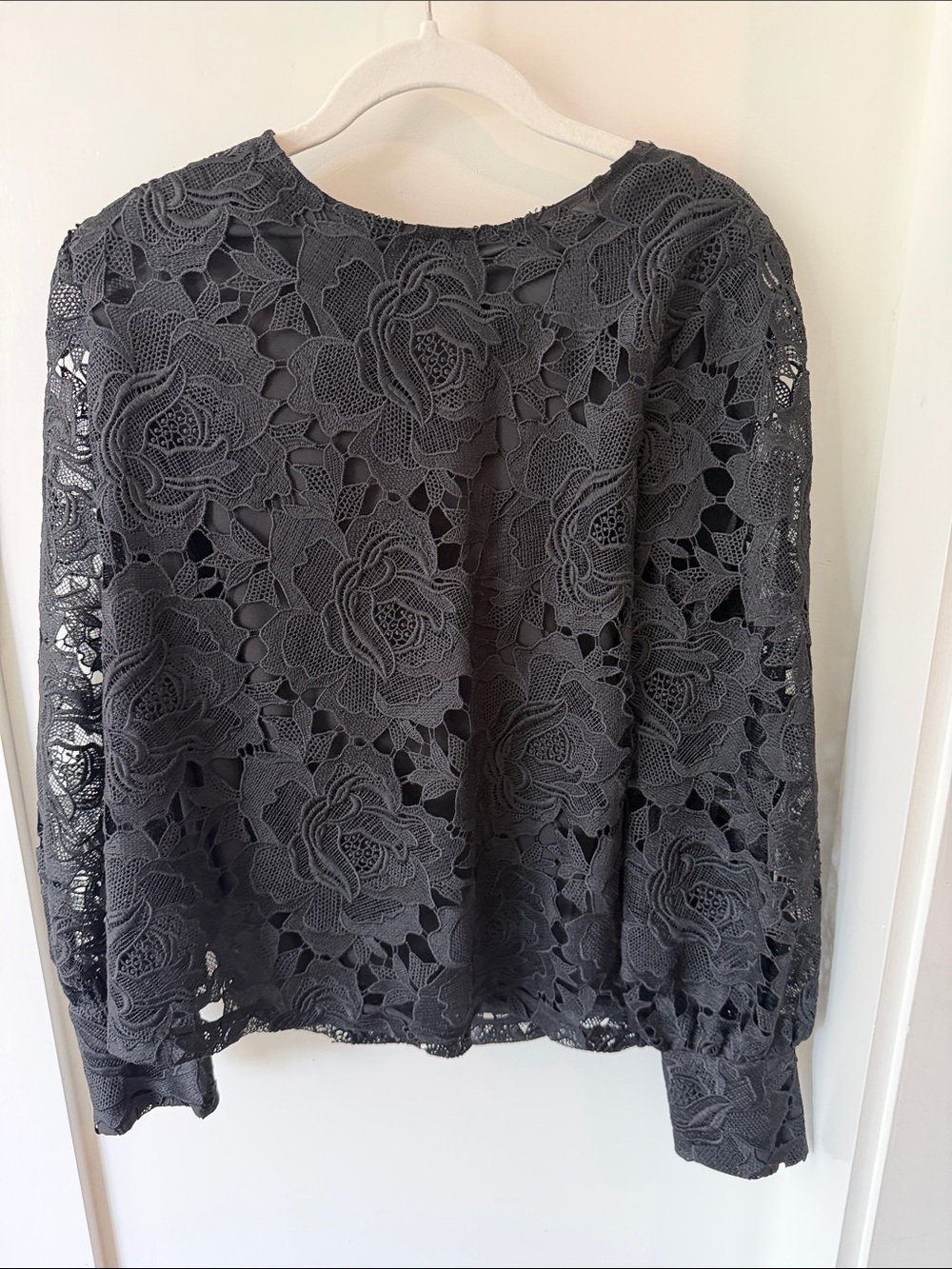 Halogen Charcoal Floral Lace Long Sleeve Blouse